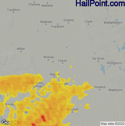 Hail Map for Huron, SD Region on June 13, 2022