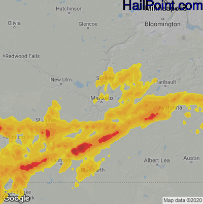 Hail Map for Mankato, MN Region on June 13, 2022 