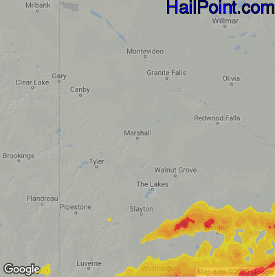 Hail Map for Marshall, MN Region on June 13, 2022