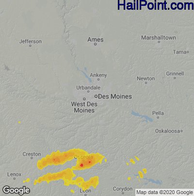 Hail Map for Des Moines, IA Region on June 13, 2022