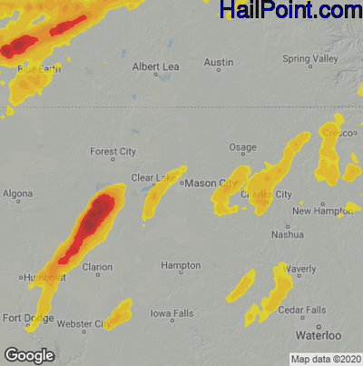 Hail Map for Mason City, IA Region on June 13, 2022