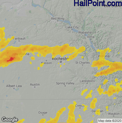 Hail Map for Rochester, MN Region on June 13, 2022