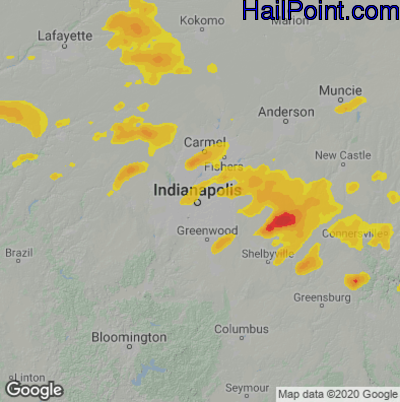Hail Map for Indianapolis, IN Region on June 13, 2022