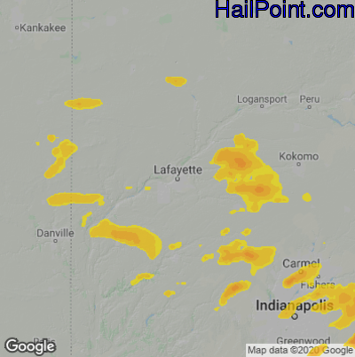 Hail Map for Layfette, IN Region on June 13, 2022