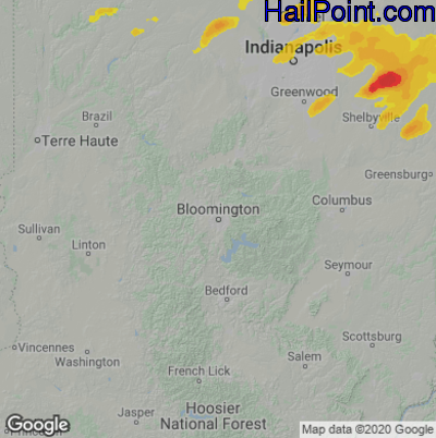 Hail Map for Bloomington, IN Region on June 13, 2022