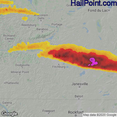 Hail Map for Madison, WI Region on June 13, 2022