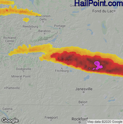 Hail Map for Madison, WI Region on June 13, 2022 