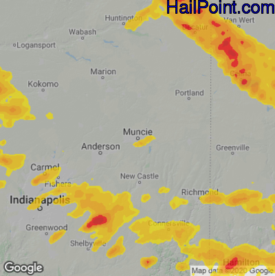 Hail Map for Muncie, IN Region on June 13, 2022