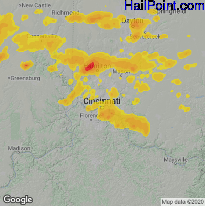 Hail Map for Cincinnati, OH Region on June 13, 2022 