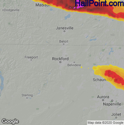 Hail Map for Rockford, IL Region on June 13, 2022 