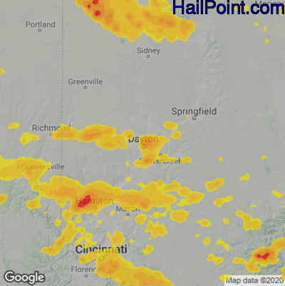 Hail Map for Dayton, OH Region on June 13, 2022 
