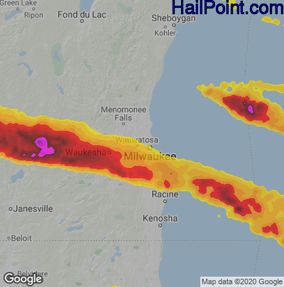 Hail Map for Milwaukee, WI Region on June 13, 2022