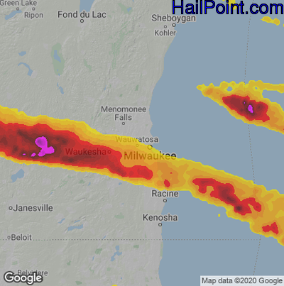 Hail Map for Milwaukee, WI Region on June 13, 2022 