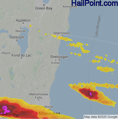 Hail Map for Sheboygan, WI Region on June 13, 2022