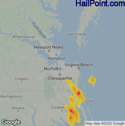 Hail Map for Norfolk, VA Region on June 13, 2022