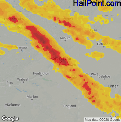 Hail Map for Fort Wayne, IN Region on June 13, 2022