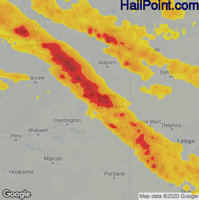 Hail Map for Fort Wayne, IN Region on June 13, 2022 