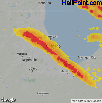 Hail Map for Chicago, IL Region on June 13, 2022 