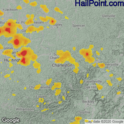 Hail Map for Charleston, WV Region on June 13, 2022