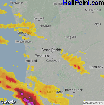 Hail Map for Grand Rapids, MI Region on June 13, 2022