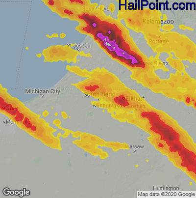Hail Map for South Bend, IN Region on June 13, 2022