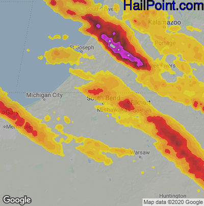 Hail Map for South Bend, IN Region on June 13, 2022 