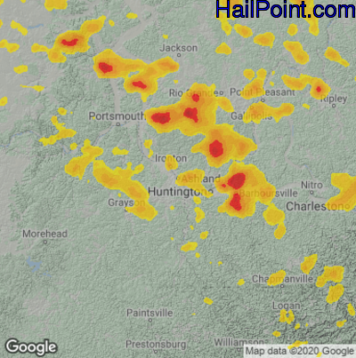 Hail Map for Asheland, KY Region on June 13, 2022
