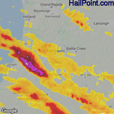 Hail Map for Kalamazoo, MI Region on June 13, 2022
