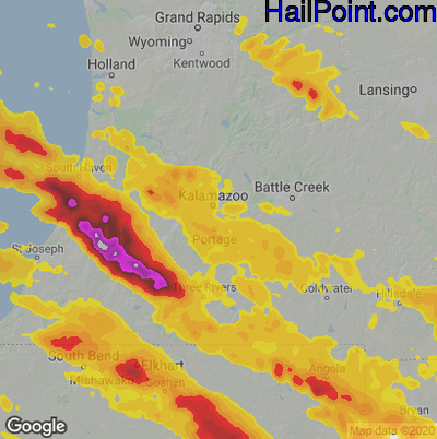 Hail Map for Kalamazoo, MI Region on June 13, 2022 