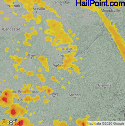 Hail Map for Parkersburg, WV Region on June 13, 2022