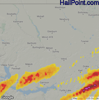 Hail Map for Minot, ND Region on June 13, 2022