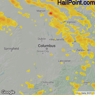 Hail Map for Columbus, OH Region on June 13, 2022