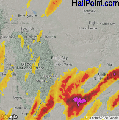 Hail Map for Rapid City, SD Region on June 14, 2022
