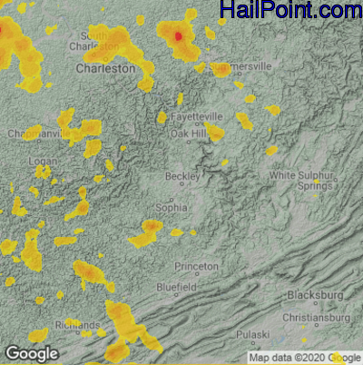 Hail Map for Beckley, WV Region on June 14, 2022