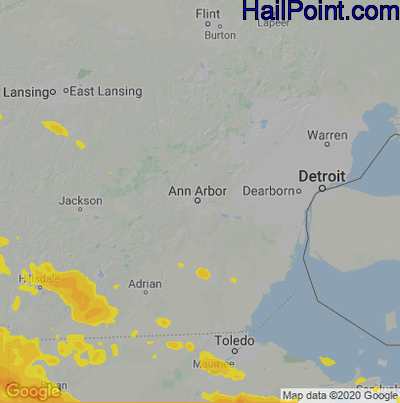 Hail Map for Ann Arbor, MI Region on June 14, 2022 
