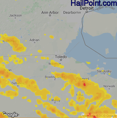 Hail Map for Toledo, OH Region on June 14, 2022