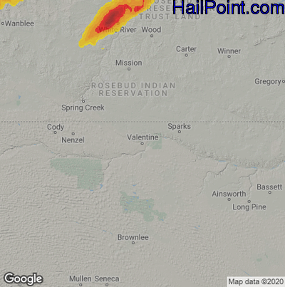 Hail Map for Valentine, NE Region on June 14, 2022