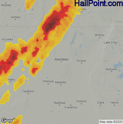 Hail Map for Aberdeen, SD Region on June 14, 2022
