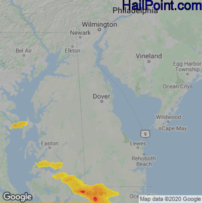 Hail Map for Dover, DE Region on June 14, 2022 