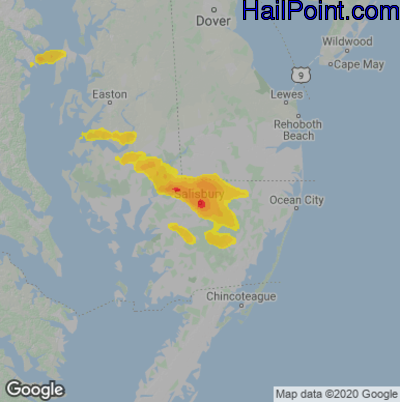 Hail Map for Salisbury., MD Region on June 14, 2022