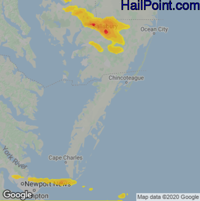 Hail Map for Parksley, DE Region on June 14, 2022
