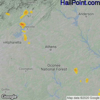 Hail Map for Athens, GA Region on June 14, 2022