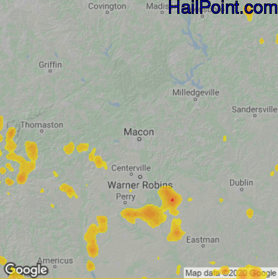Hail Map for Macon, GA Region on June 14, 2022