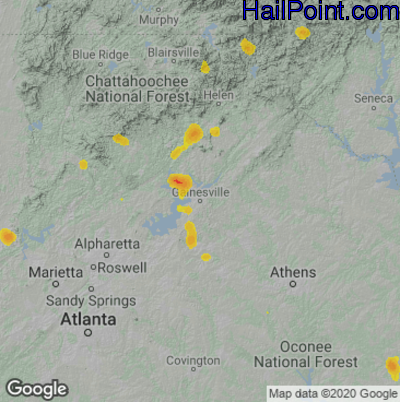 Hail Map for Gainsville, GA Region on June 14, 2022