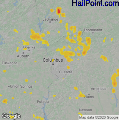 Hail Map for Columbus, GA Region on June 14, 2022 