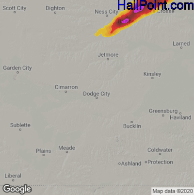 Hail Map for Dodge City, KS Region on June 14, 2022 