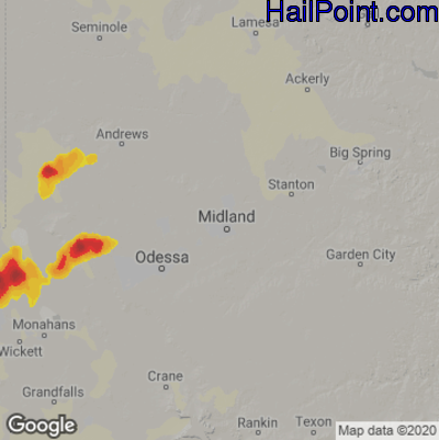 Hail Map for Midland, TX Region on June 15, 2022