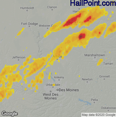 Hail Map for Ames, IA Region on June 15, 2022