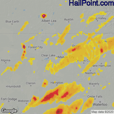 Hail Map for Mason City, IA Region on June 15, 2022