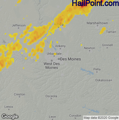 Hail Map for Des Moines, IA Region on June 15, 2022